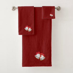Frohe Weihnachtsglocken Dark Red Badhandtuch Set