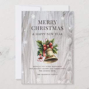 Frohe Weihnachtsglocken-Holly-Schneeflocke Rustika Feiertagskarte