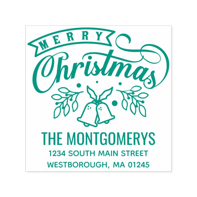 Frohe Weihnachtsglocken Monogram Name Rücksendeadr Permastempel (Design)
