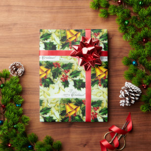 Frohe Weihnachtsglocken und Holly Vintag Geschenkpapier