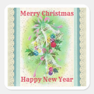 Frohe Weihnachtsglocken Vintage-Spitzen-Quadrat-Au Quadratischer Aufkleber