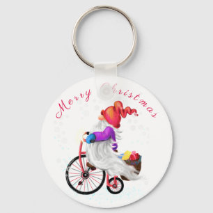 Frohe Weihnachtsgnome mit Bike und Geschenke Schlü Schlüsselanhänger