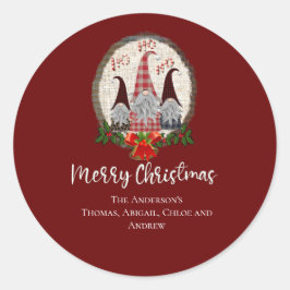 Frohe Weihnachtsgnomen Rot, Rustikal, Kariert, Tre Runder Aufkleber