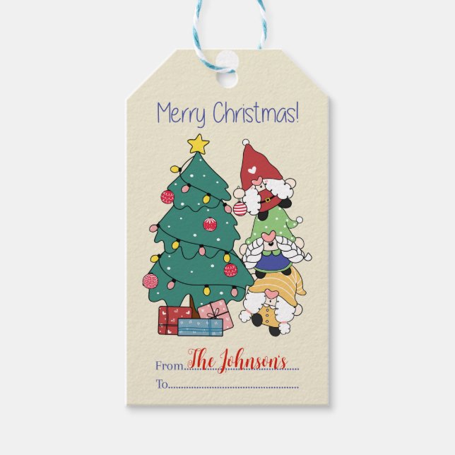 Frohe Weihnachtsgnomes Geschenkanhänger (Vorderseite)