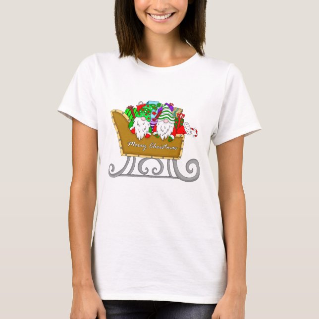 Frohe Weihnachtsgnomes in Sleigh T-Shirt (Vorderseite)