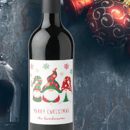Frohe Weihnachtsgnomes Niedlich Personalisiert Weinetikett