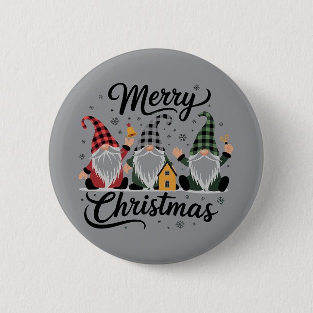 Frohe Weihnachtsgnomes Niedlicher Weihnachtsbaum Button (Vorderseite)