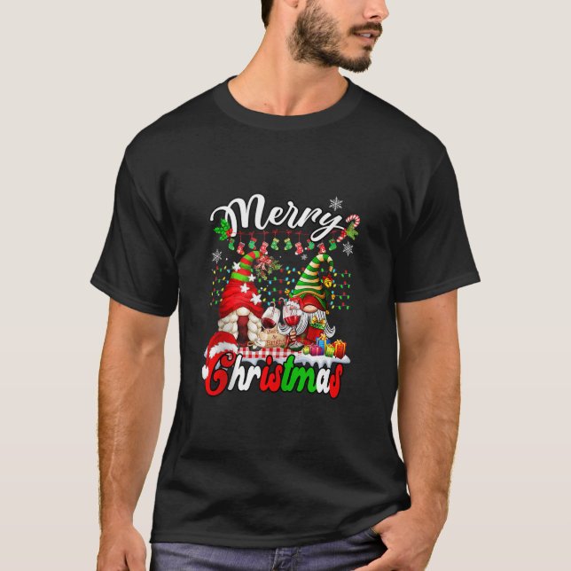 Frohe Weihnachtsgnomes Weinglas Familie Kariert Xm T-Shirt (Vorderseite)