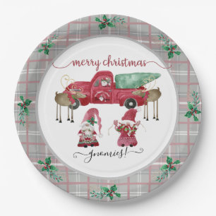 Frohe Weihnachtsgnomies Gnome Bauernhof Wasserfarb Pappteller