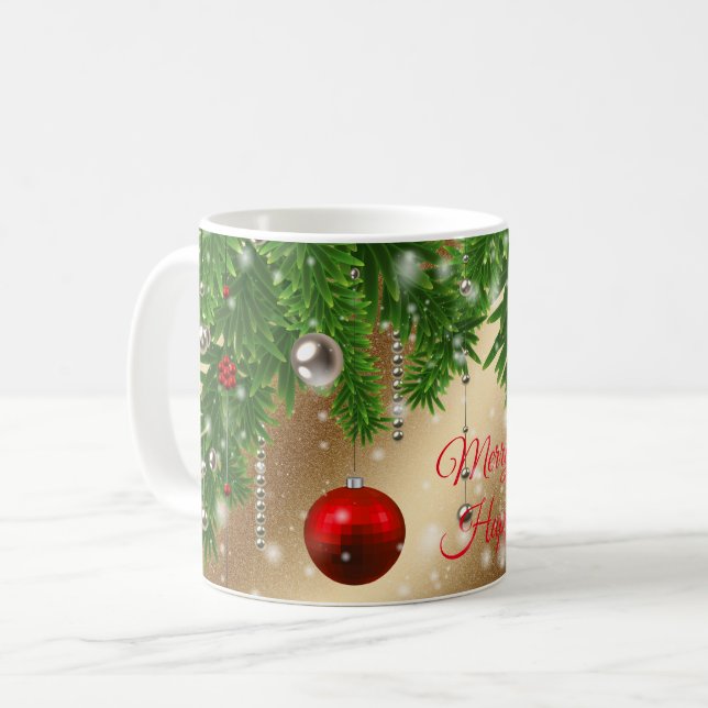 Frohe Weihnachtsgolden Kaffeetasse (Vorderseite Links)