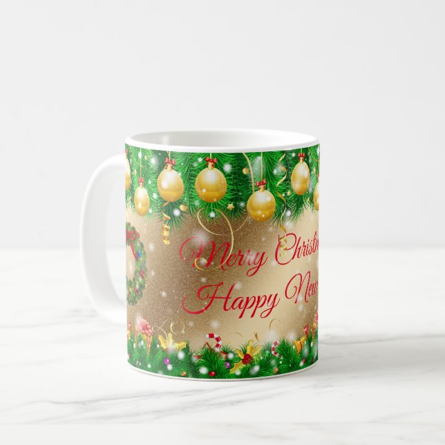 Frohe Weihnachtsgolden Kaffeetasse (Vorderseite Links)