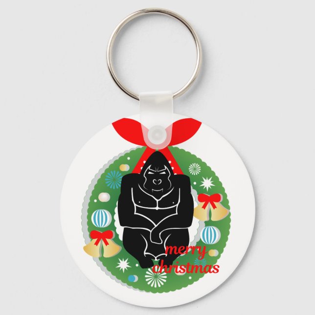 Frohe Weihnachtsgorilla Schlüsselanhänger (Vorderseite)