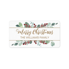 Frohe Weihnachtsgrün CranBerries Gold Adressaufkleber