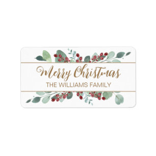 Frohe Weihnachtsgrün CranBerries Gold Adressaufkleber