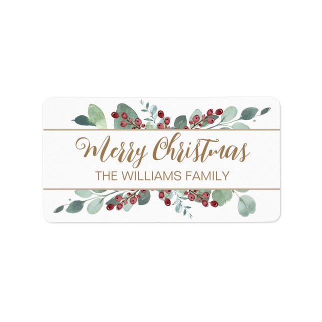 Frohe Weihnachtsgrün CranBerries Gold Adressaufkleber (Vorne)