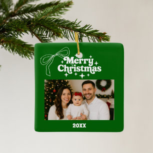 Frohe Weihnachtsgrün Foto Bogen handgezeichnet Ret Keramikornament