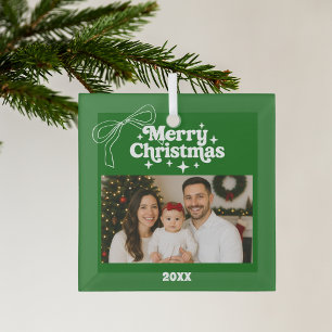 Frohe Weihnachtsgrün Foto Bogen handgezeichnet Ret Ornament Aus Glas