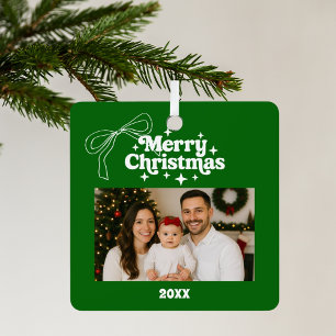 Frohe Weihnachtsgrün Foto Bogen handgezeichnet Ret Ornament Aus Metall