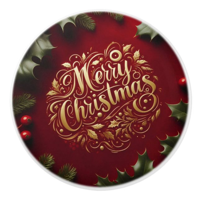 Frohe Weihnachtsgrün Keramikknauf (Vorderseite)