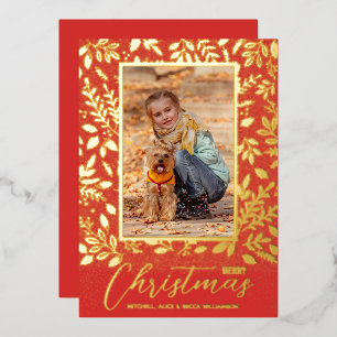 Frohe Weihnachtsgrün Rotes Foto Gold Folien Feiertagskarte