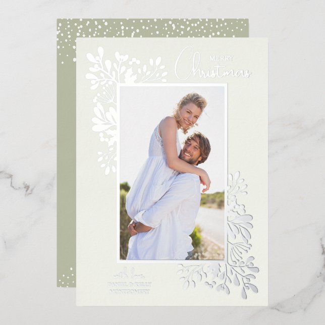 Frohe Weihnachtsgrün Silver Folien Feiertagskarte (Vorderseite/Rückseite)