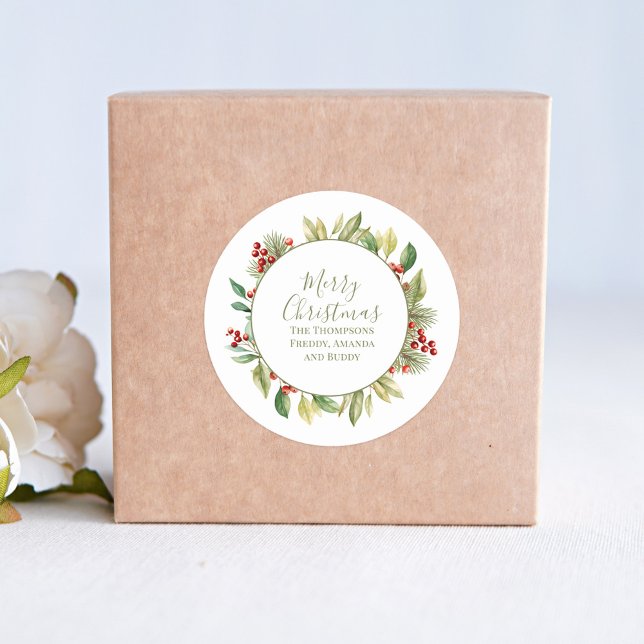 Frohe Weihnachtsgrün Wreath Custom Runder Aufkleber (Von Creator hochgeladen)