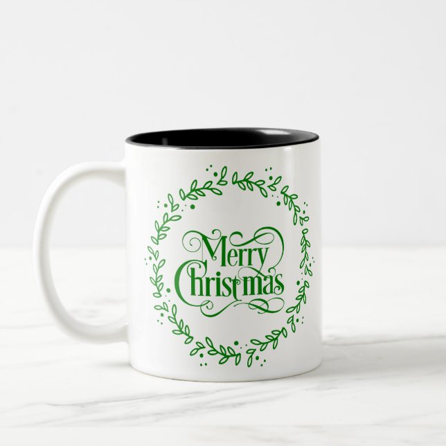 Frohe Weihnachtsgrün Zweifarbige Tasse (Links)