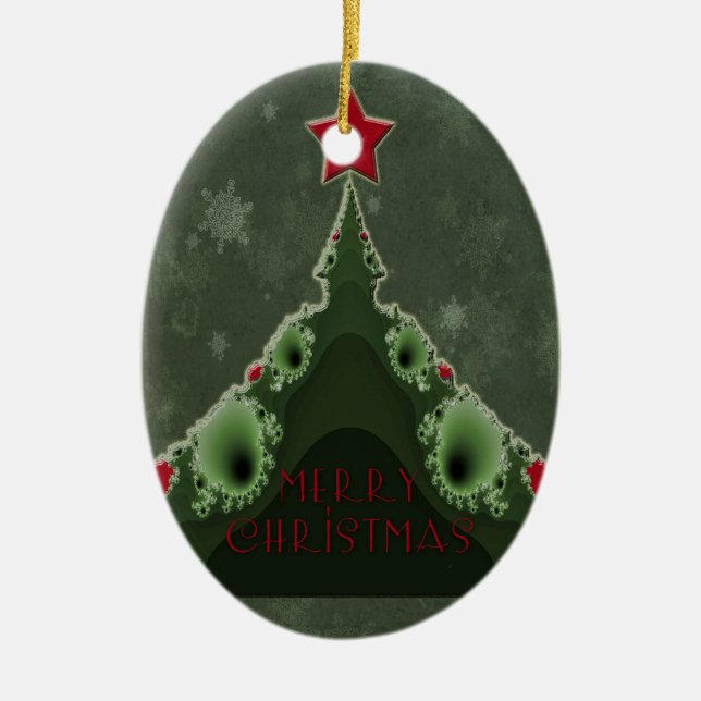 Frohe Weihnachtsgrüße - Fraktal Tree und Star Keramikornament (Vorne)
