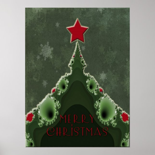 Frohe Weihnachtsgrüße - Fraktal Tree und Star Poster (Vorne)