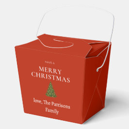 Frohe Weihnachtsgrüße mit Baum auf roten Sitten Geschenkschachtel