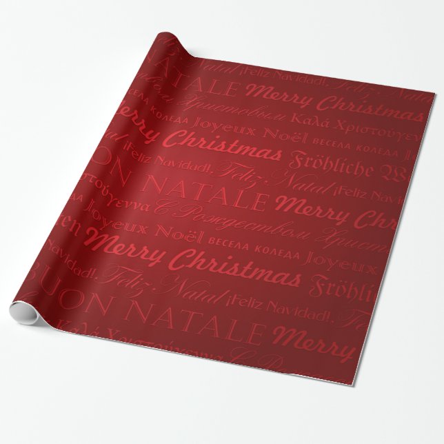 Frohe Weihnachtsgrüße Multi-Sprachen Red Geschenkpapier (Ungerollt)