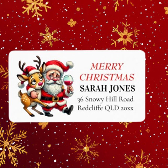 Frohe Weihnachtsgrüße Santa Adressaufkleber (Spread holiday cheer with Brett Designs' Merry Christmas Greetings Santa Label! )
