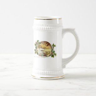 Frohe Weihnachtsgrüße Vintage Dorfszene Bierglas