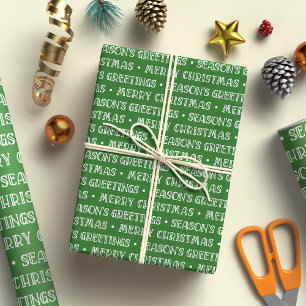 Frohe Weihnachtsgrüße Weiß und Grün Muster Geschenkpapier