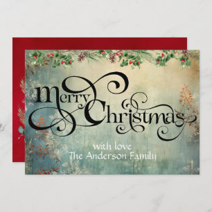 Frohe Weihnachtsgürtel Swirl typo Vintage Grüntöne Feiertagskarte