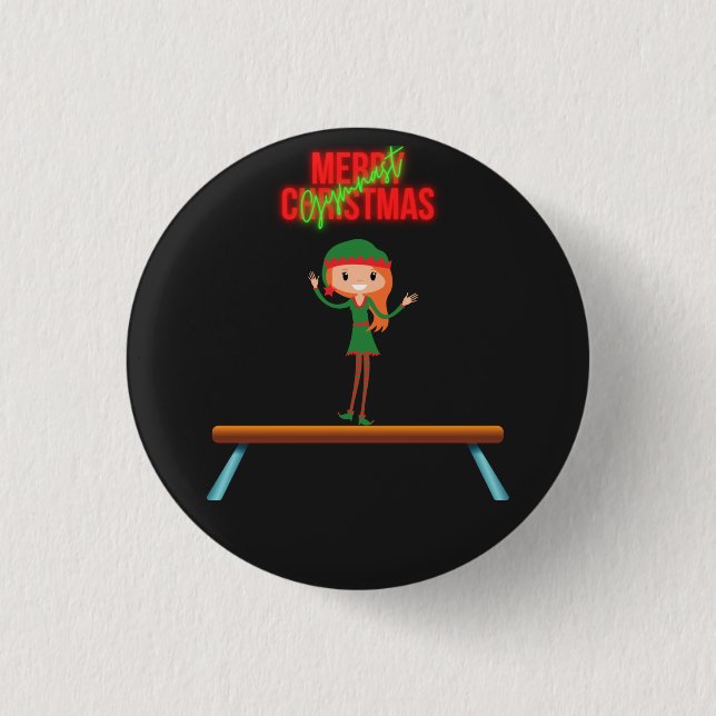 Frohe Weihnachtsgymnast Elf Button (Vorderseite)