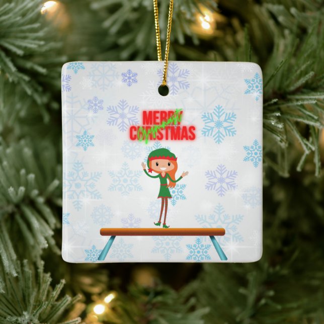 Frohe Weihnachtsgymnast Elf Keramikornament (Baum)