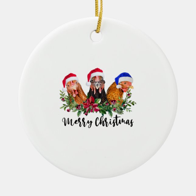 Frohe Weihnachtshähnchen Keramik Ornament (Vorne)