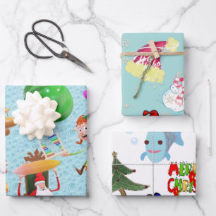 Frohe Weihnachtshai Polar Bear Santa Geschenkpapier Set