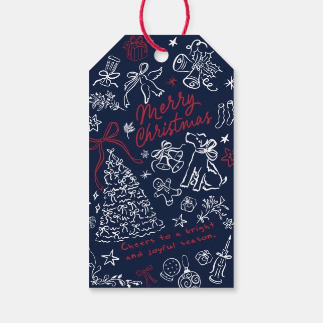 Frohe Weihnachtshand Zeichn Doodle Geschenkanhänger (Rückseite)