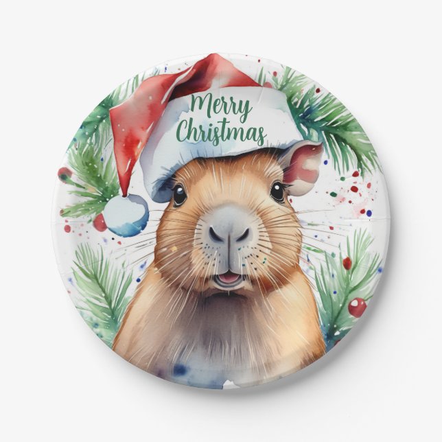 Frohe WeihnachtsHat festliche Capybara - Pappteller (Vorderseite)