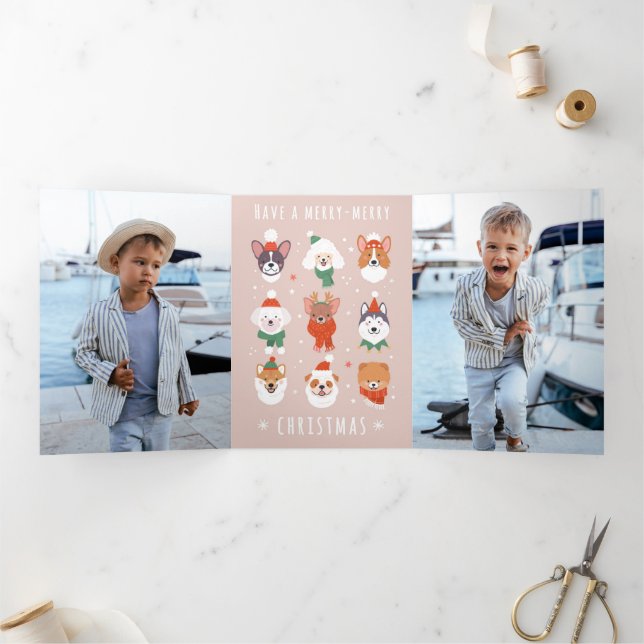 Frohe Weihnachtshunde Dreifach Gefaltete Urlaubskarte (Innenseite)