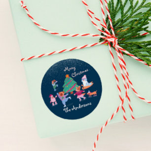 Frohe Weihnachtshunde Eis Skaten Name Navy Geschen Runder Aufkleber