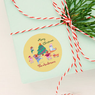 Frohe Weihnachtshunde Eis Skaten Name Pastel Yello Runder Aufkleber