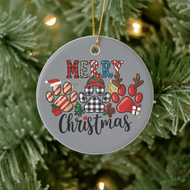 Frohe Weihnachtshunde Hunde Mama Paws Keramik Ornament (Baum)