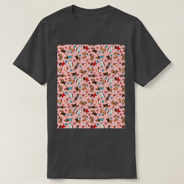 Frohe Weihnachtshunde Muster PInk Graphic T-Shirt (Design vorne)