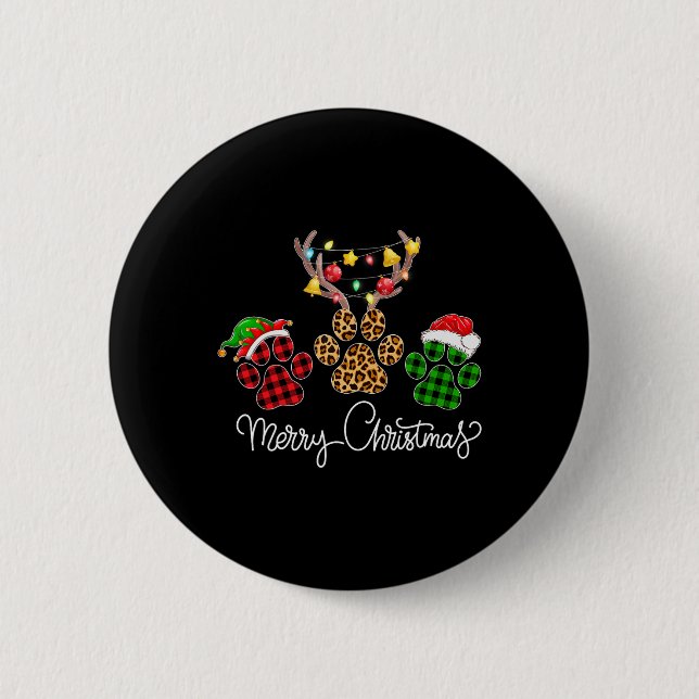 Frohe Weihnachtshunde Paws Lights Buffalo Kariert  Button (Vorderseite)