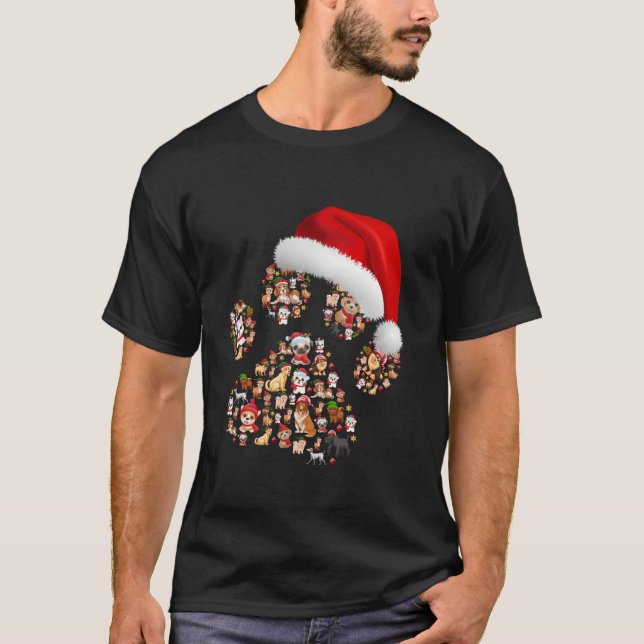 Frohe Weihnachtshunde Paws Lights Weihnachtsmannmü T-Shirt (Vorderseite)