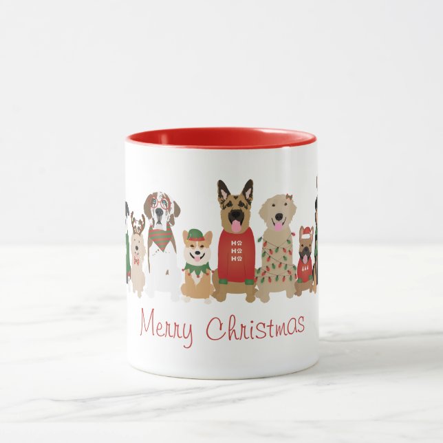Frohe Weihnachtshunde Red Green Tasse (Zentrum)