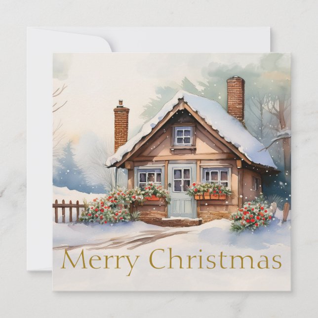 Frohe Weihnachtshütte in verschneiten Landschaften (Vorderseite)